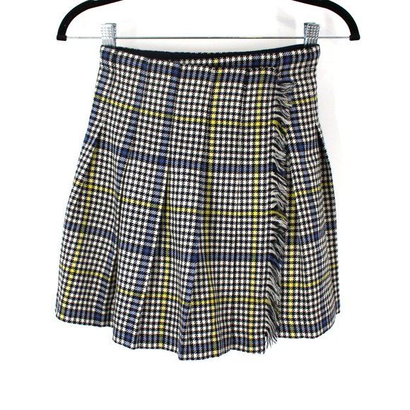 Burberry Children Parchment Check Pleated Fringe Wool Wrap Skirt 8 Y NEW Girls - Picture 1 of 7